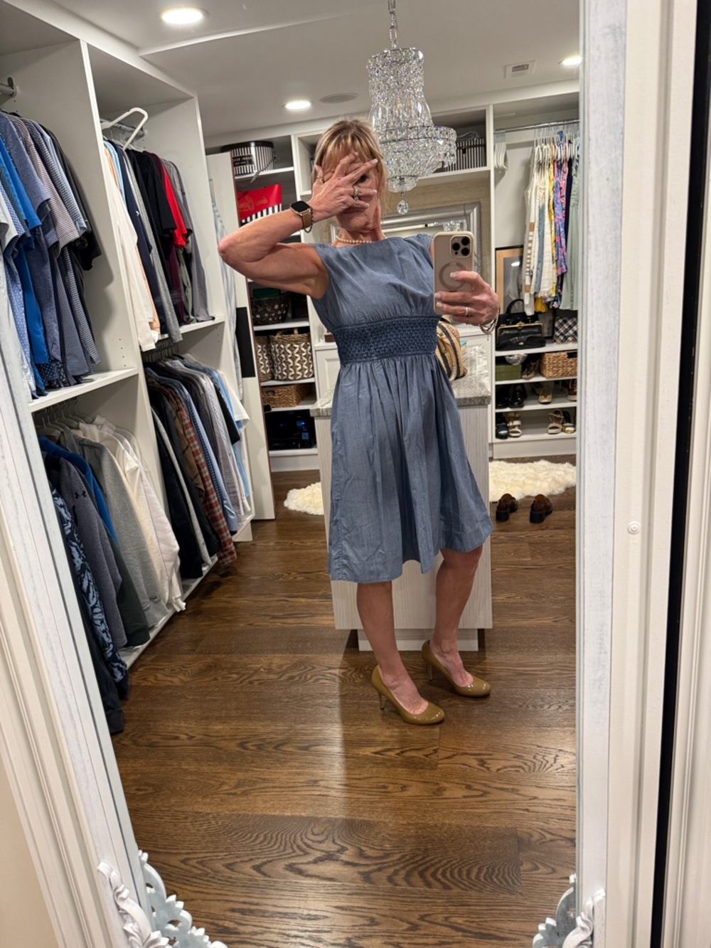 Kate Spade Blue Fit & Flare Dress Size 4 Smocked Waist Sleeveless - Picture 5 of 8